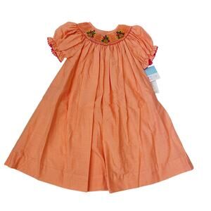 NWT Vive La Fete Size 6 Orange Turkey Smocked Dress